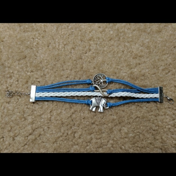 Boutique Jewelry - = Blue & White Corded Charm Cuff Bracelet